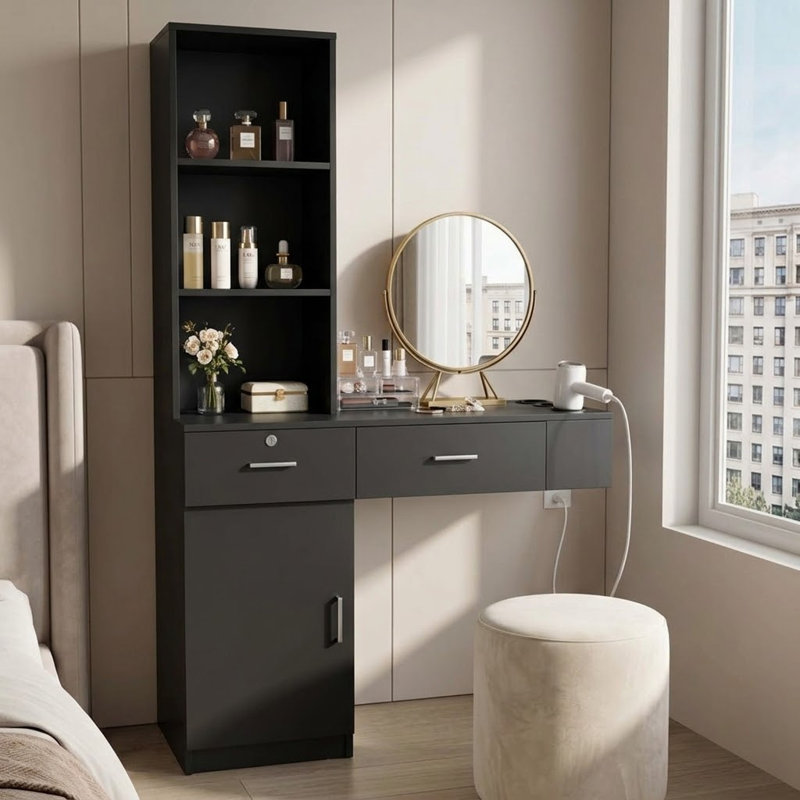 Meuble-lavabo minimaliste de style moderne avec tiroirs et armoire Jusuf, trous ronds pour chambre, salon de beauté, salon de coiffure