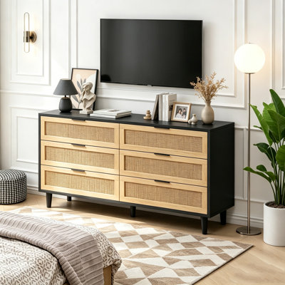Armoire de rangement en rotin 6 tiroirs