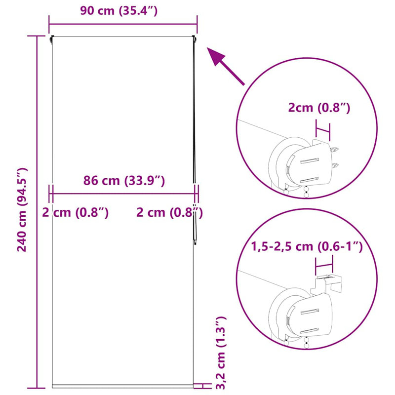 Room Darkening Roller Shade, 90cmW x 240cmL