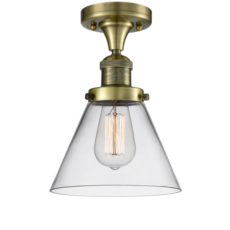 Plafonnier semi-encastré 1 lumière Cone, Laiton antique, Clair