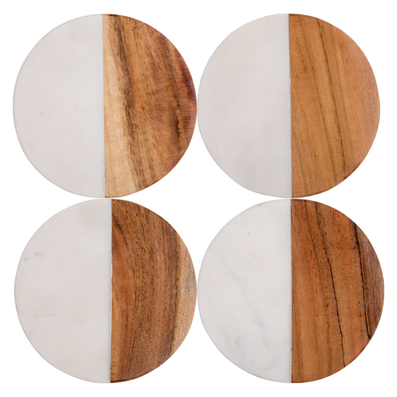 Wood Round 4 Piece Coaster Set