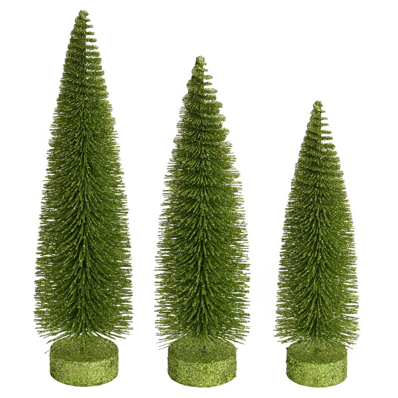 12"-14"-16" Lime Glitter Oval Tree 3/Set