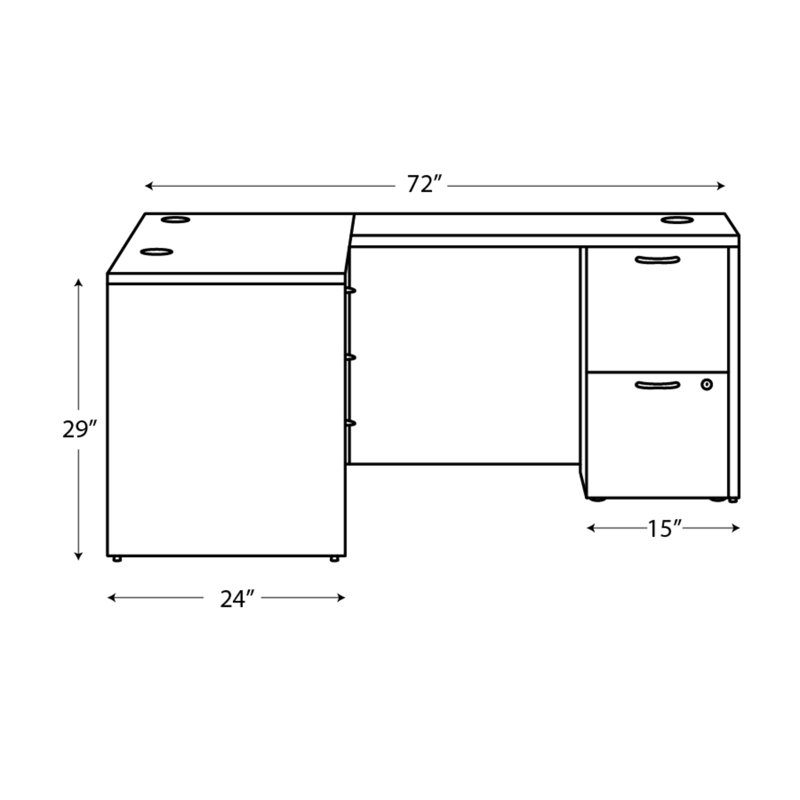 Bureau Mod avec double caisson Mod, Teck ardoise, L 66 po x P 72 po x H 29 po
