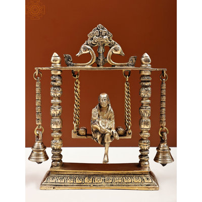 10" Shirdi Sai Baba on Swing Brass Statue with Hanging Bells – Handcrafted Spiritual Home Décor Idol for Meditation and Prayer