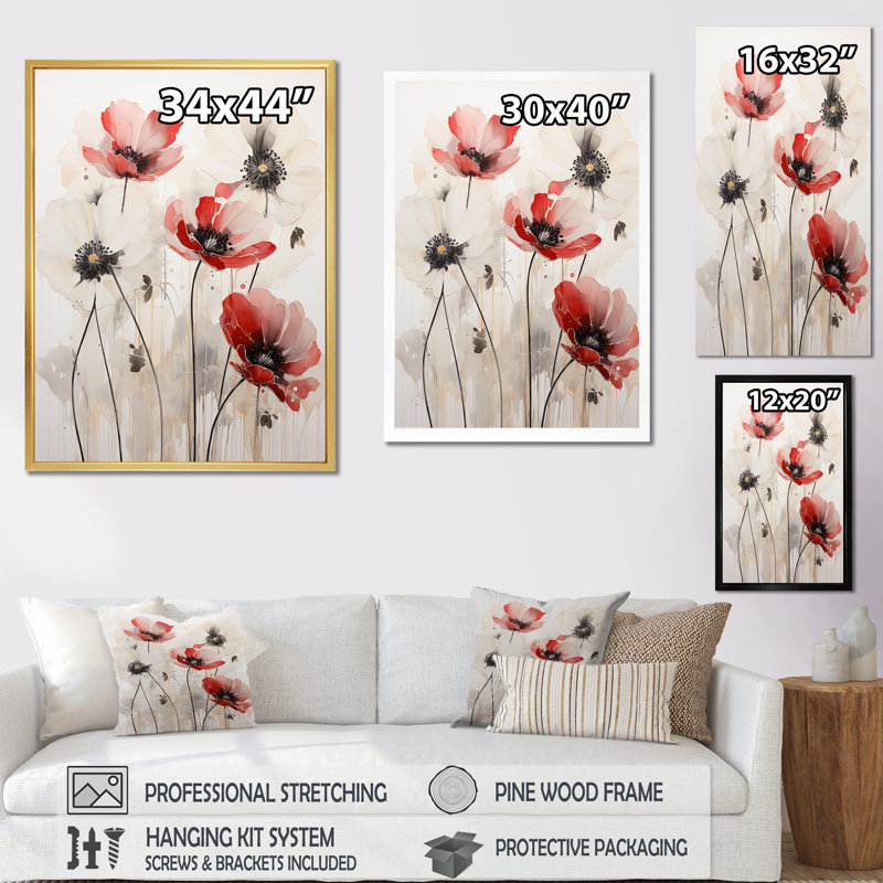 Minimalisme rouge et blanc sur fond blanc, H 40 po x l 30 po x P 1,5 po, Cadre flottant blanc