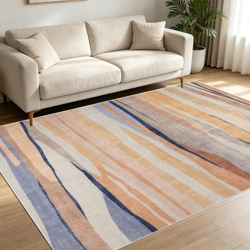 1PC Abstract Mixed Earth Tone Wavy Striped Pattern area rugs for Living Room, Soft and Comfortable, Suitable for all seasons, easy-to-maintain, machine washable Indoor floor mat, Under Table Farmhouse suitable for Bedroom, Dining Room, Entryway,...