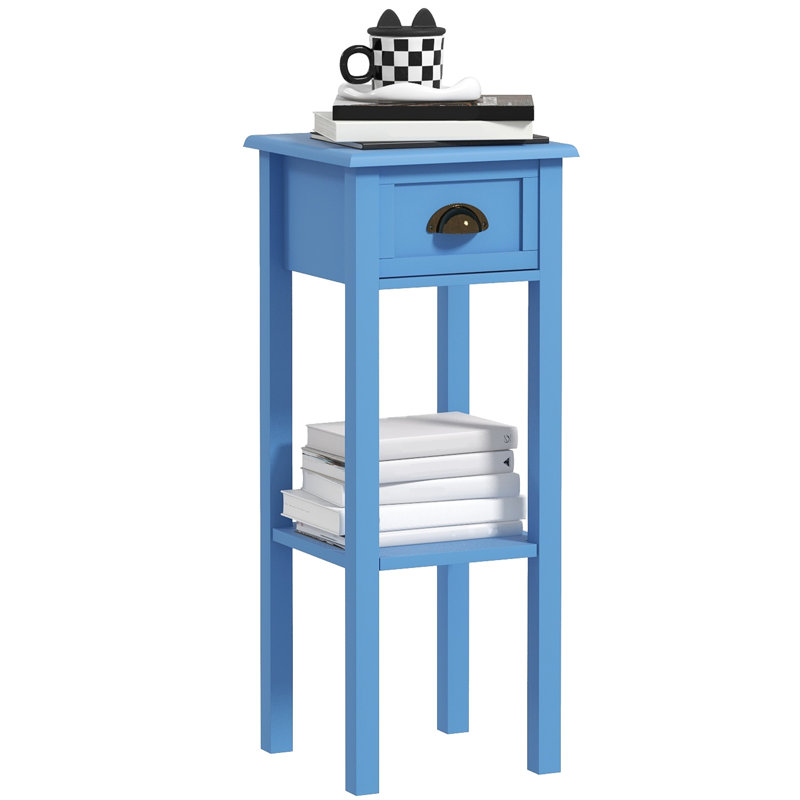 2-Tier Side Table with Drawer Shelf for Living Room, Light Blue, Blue
