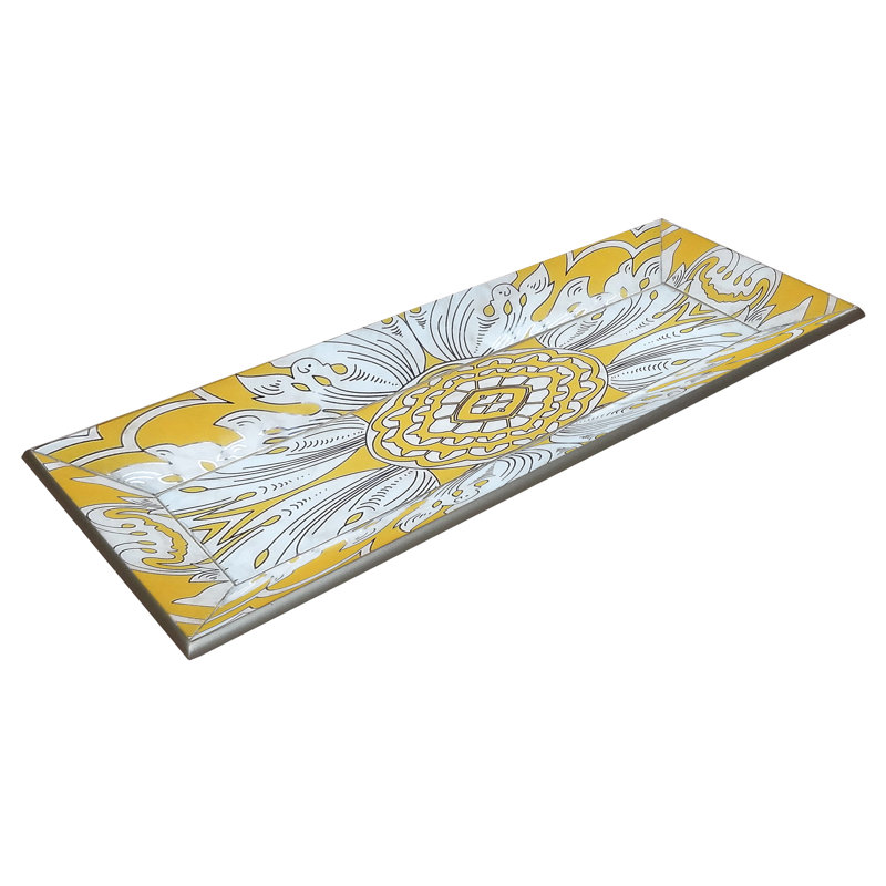 Reverse Painted Mirror Accent Coffee Table Tray, Blue/Silver, 1.2" H x 13.6" W x 18.1" D