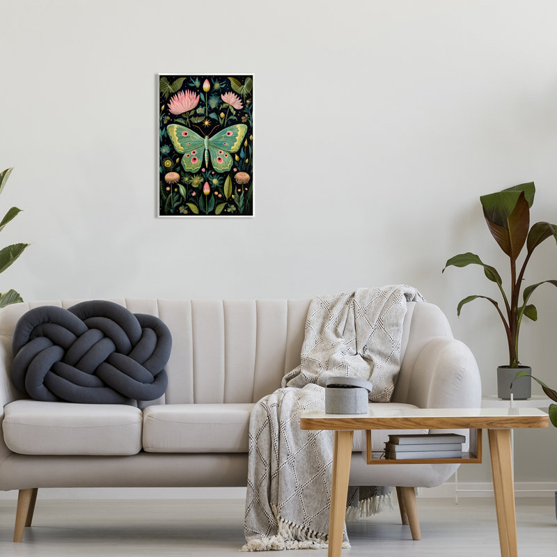 Papillon de nuit avec plantes botaniques, H 19 po x l 13 po x P 0,5 po