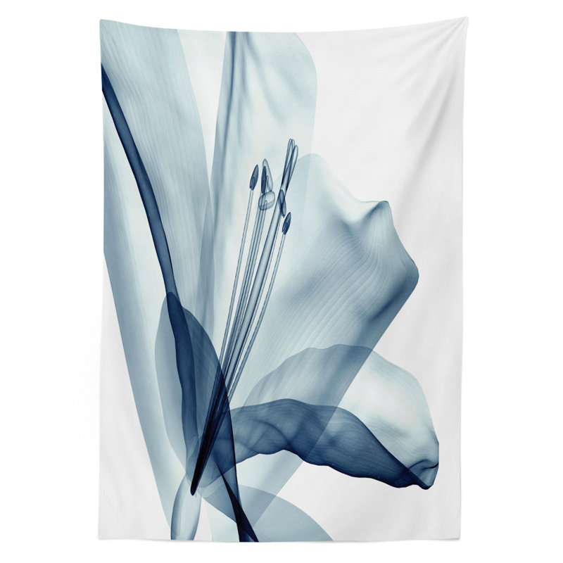 Ambesonne Flower Tablecloth, Close Look To Flowerrrangement With X-Ray Effect Nature Imagertwork Print, Rectangular Table Cover For Dining Room Kitchen Decor, 52" X 70", Teal White