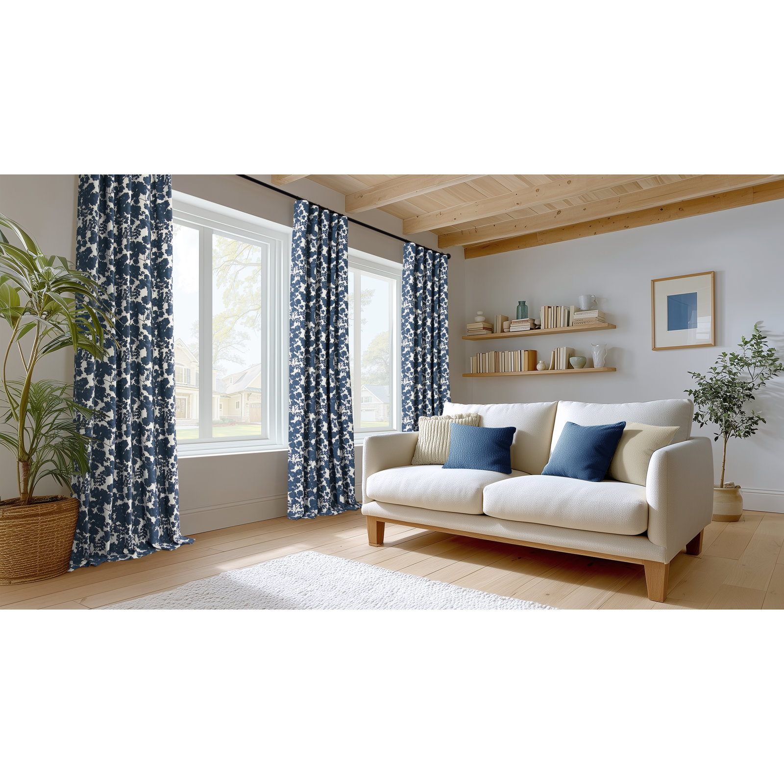 Tikal Printed Room Darkening Curtain Panel, 50" W x 108" L, Fleur Blue