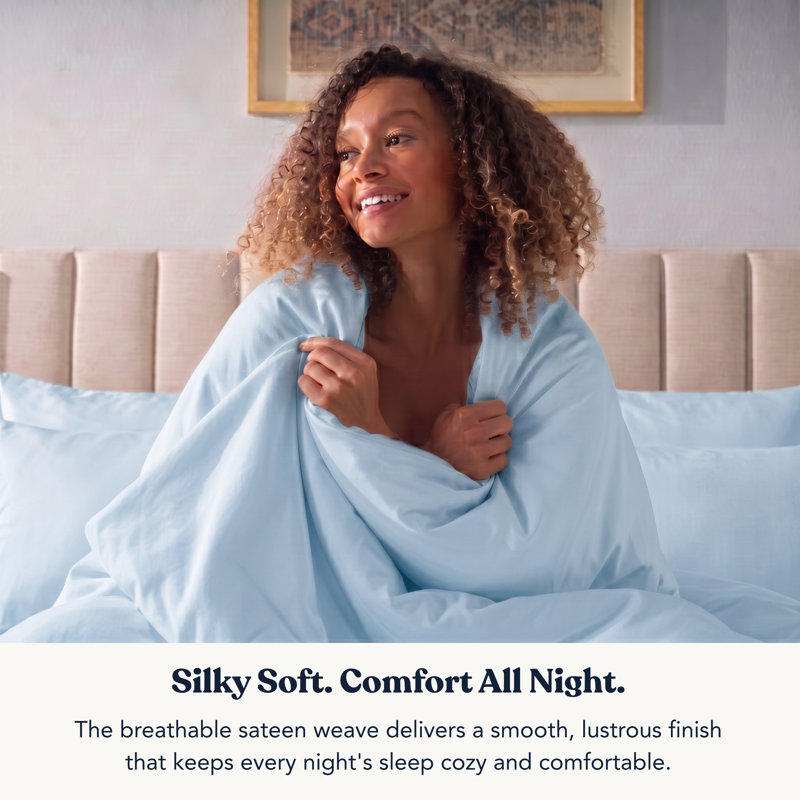 Ensemble de literie en satin de coton 100% biologique Delara GOTS, Housse de couette très grand lit californien + si
