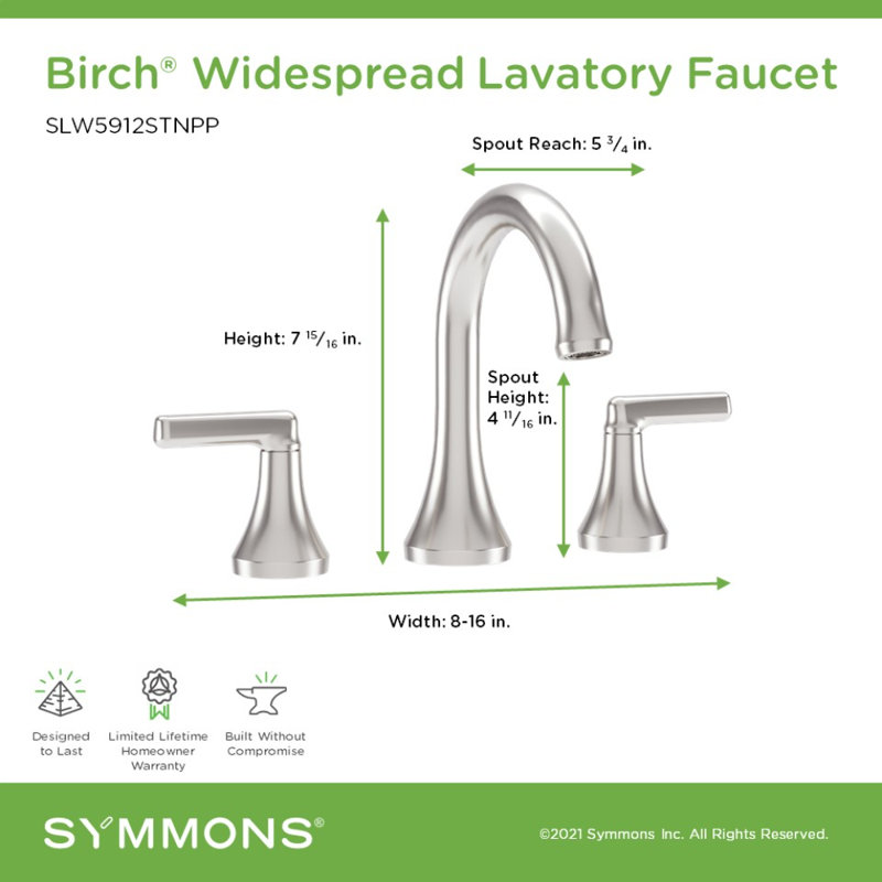 Birch Two-Handle Bathroom Faucet with Push Pop Drain, Satin Nickel