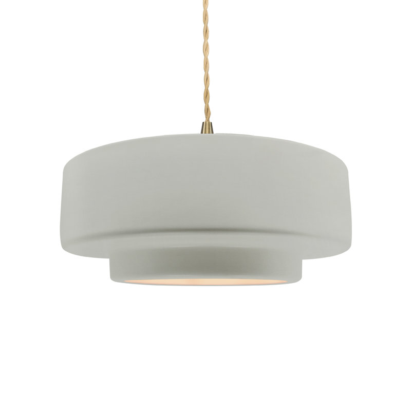 Luminaire suspendu tambour 1 lumière Gela, H 5,25 po x l 14,5 po x P 14,5 po, Bisque / laiton beige, Laiton brossé