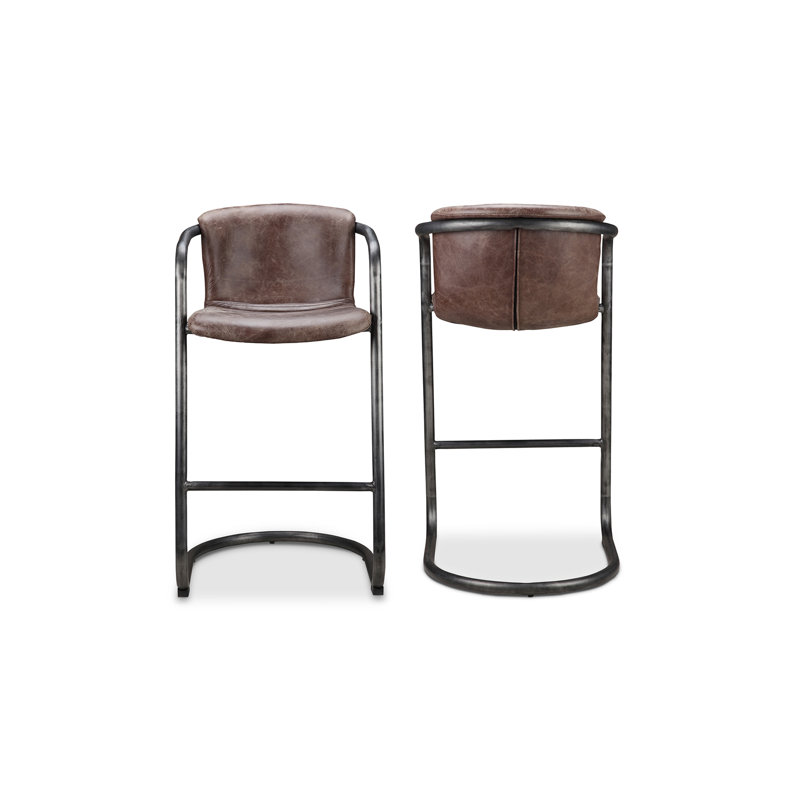Freeman Bar Stool, Brown Genuine Leather, Bar Stool (29" Seat Height)