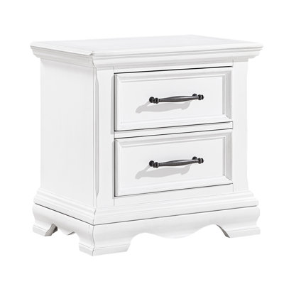 Charming White Finish 2-Drawer Nightstand Durable Wood Black Handles Classic Bedside Table 1pc Bedroom Furniture