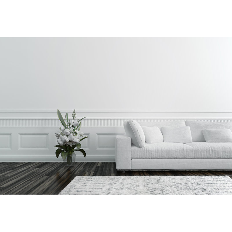 Tryon Ikat White/Silver Area Rug, Rectangle 7'5" x 10'6"