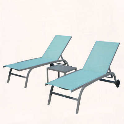 Chaise Lounge Outdoor Set of 3 with Wheels and Adjustable Positions