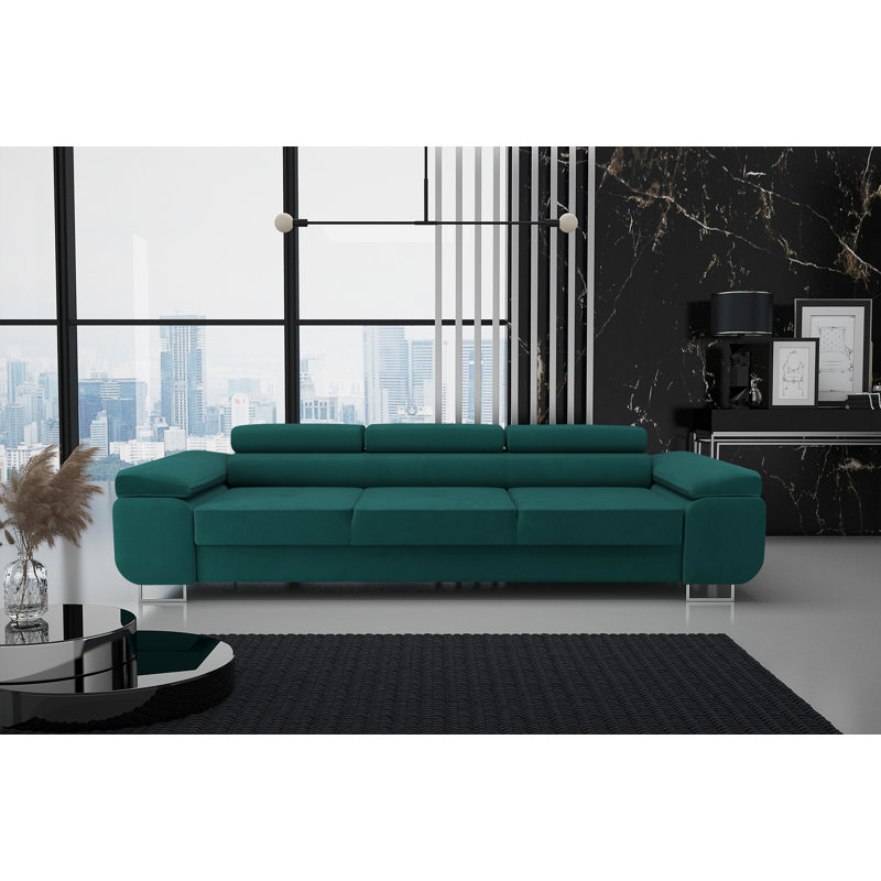 Eolia 260Cm Pillow Top Arm Sofa, Bottle Green, Matt Black
