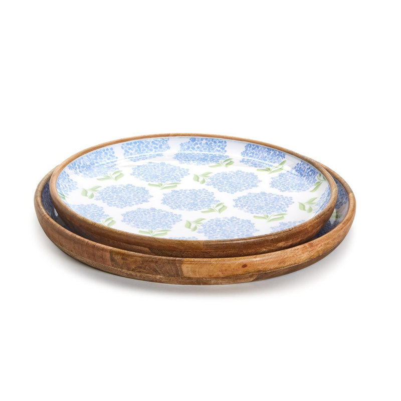 Ensemble de 2 plateaux en bois faits à la main Hydrangea
