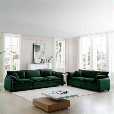Canapés-lits | Ensemble de sièges profonds 2 places + 3 places pour le salon, le cinéma maison et le style rétro moderne | Vert forêt | Velours côtelé