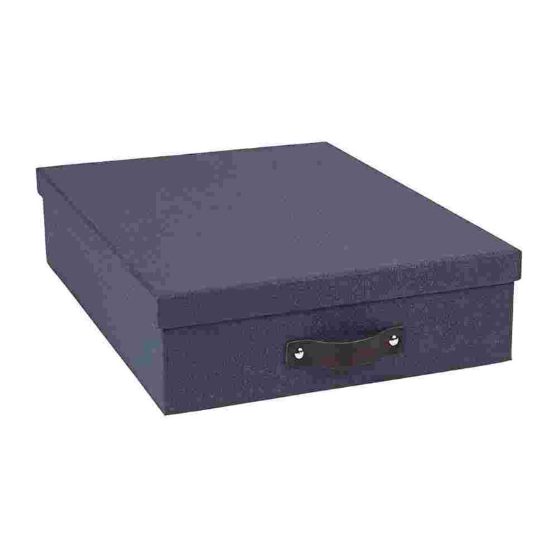 Oskar Canvas Fiberboard Document Letter Box - File Organizer Box For Important Paperwork - Document Storage With A Lid & Leather Handle - 3.3 In X 10.2 In X 13.8 In - Gray