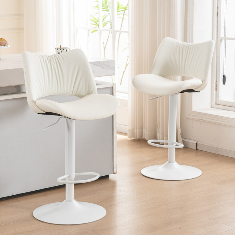 Tabouret de bar pivotant à hauteur réglable Tabouret de bar moderne en similicuir avec structure en métal, White