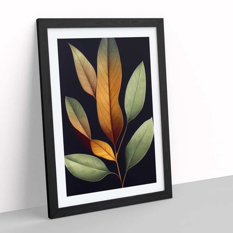 Pretty Leaves Art No.1 - Single Picture Frame Print, 64cm H x 46cm W x 2cm D, Black Framed