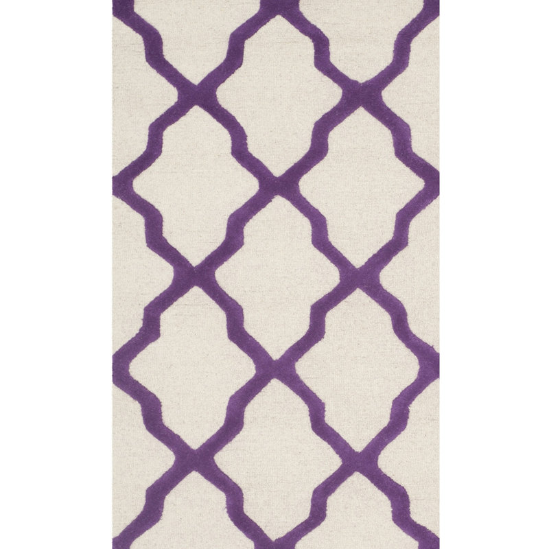 Cannen Hand Tufted Wool Geometric Rug, Rectangle 4' x 6', Ivory/Purple