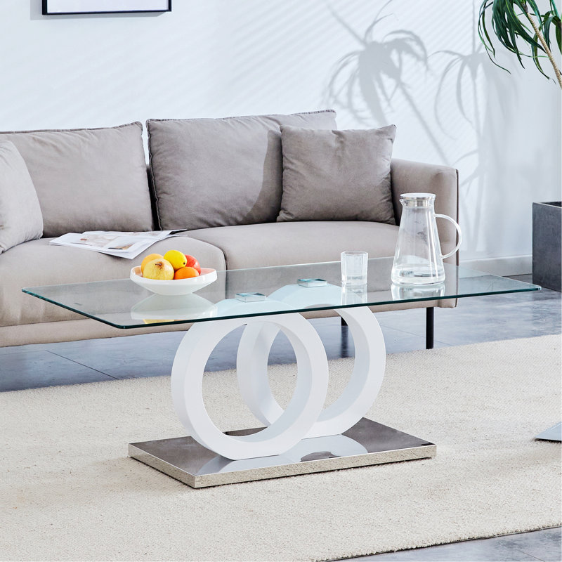 Coffee Table With Glass Top For Living Room, Clear/Black