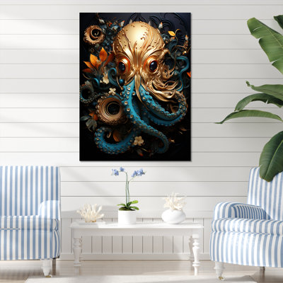 «Octopus Golden Underwater - Octopus», art mural sur toile