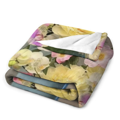 Jeté en flanelle de luxe à fleurs bleues, couverture douce et douce pour le salon