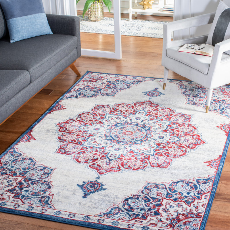 Tapis Arvillia en ivoire / rouge, Rectangle 5 pi 3 po x 7 pi 6 po