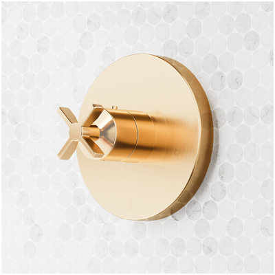 Vassor Thermostatic Shower Valve Trim and 3/4" Rough-In Valve - Brushed Gold