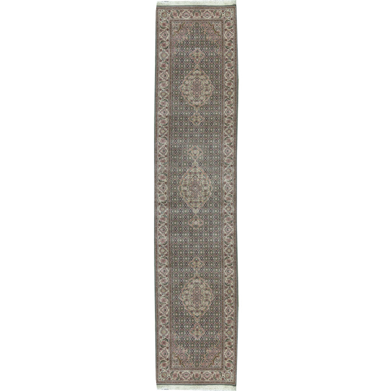 Tapis vert clair et crème noué à la main de haute qualité