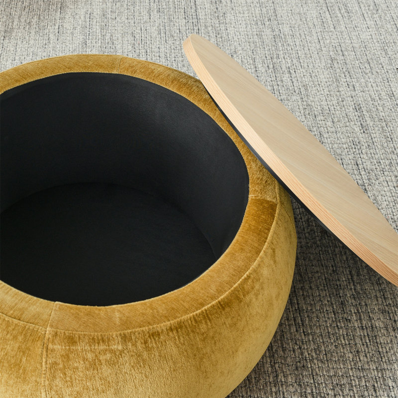 Round Storage Ottoman, 2 In 1 Function, Work As End Table And Ottoman,With Small Seat,Dark Yellow(25"X25"X14.7") Ow