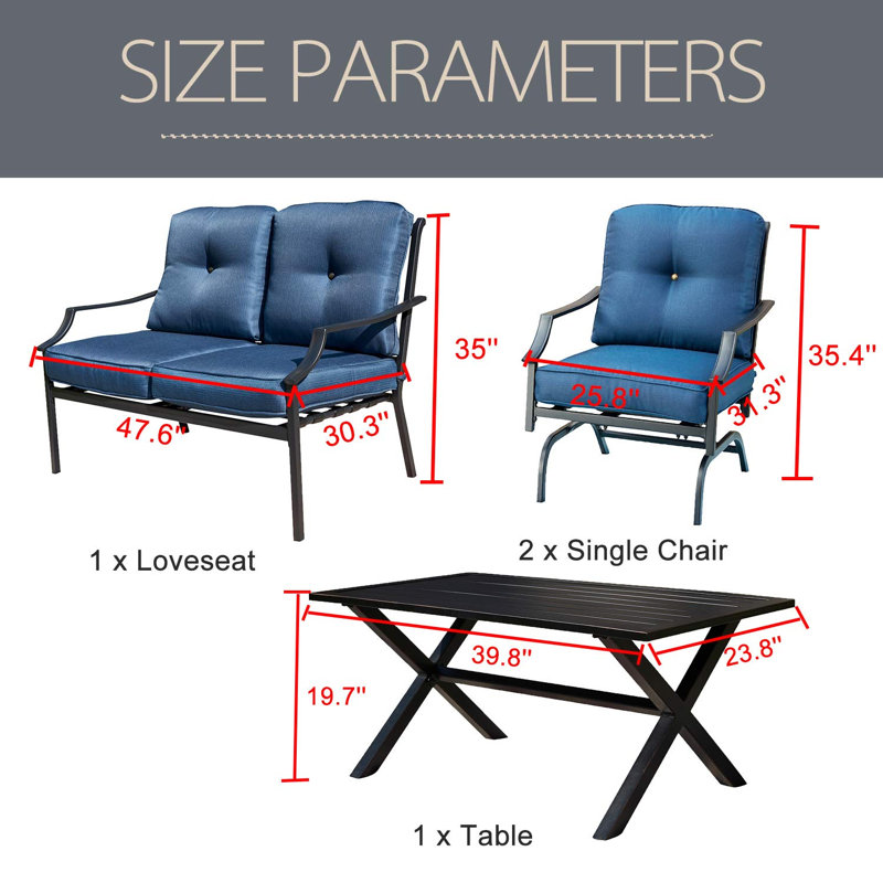 Kattya 4 - Person Patio Conversation Set with Cushions, Blue