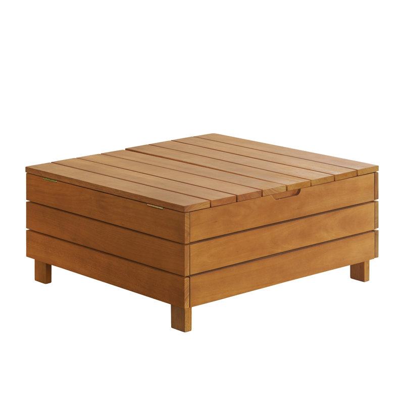 Nichael Barton 31.9" Wide Outdoor Eucalyptus Square Wood Coffee Table with Lift Top Storage Compartment