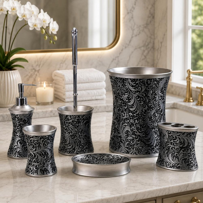 Ensemble d'accessoires de salle de bain 6 pièces Classic Bronze avec distributeur de savon, gobelet et corbeille à papier