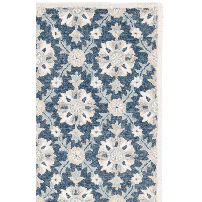 Martha Stewart Hand Tufted Wool/Cotton Damask Rug in Blue/Ivory, Rectangle 8" x 10"