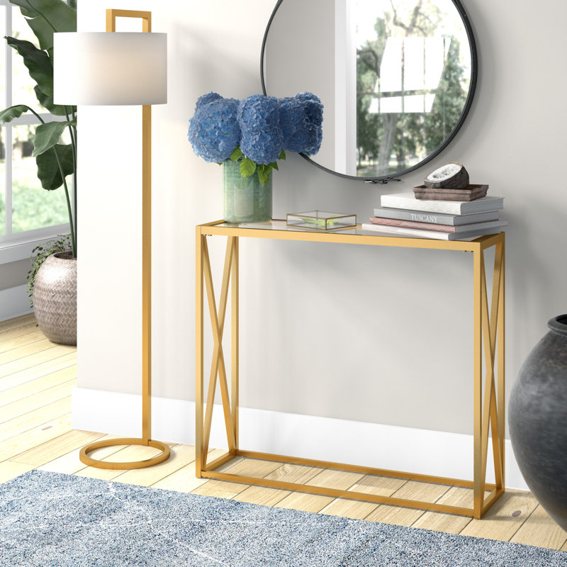 Arlo Unfinished Glass Top Console Table, Brass, 36" W x 10" D x 30" H