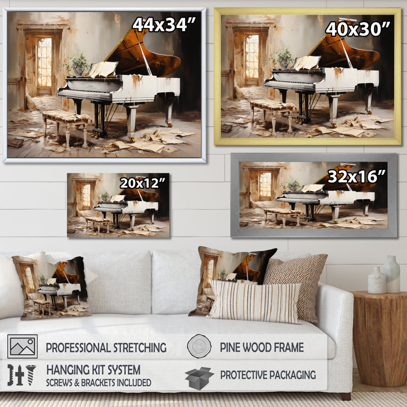 Rustic grand piano melody - Music Piano, art mural, Toile tendue, H 24 po x l 32 po x P 1 po