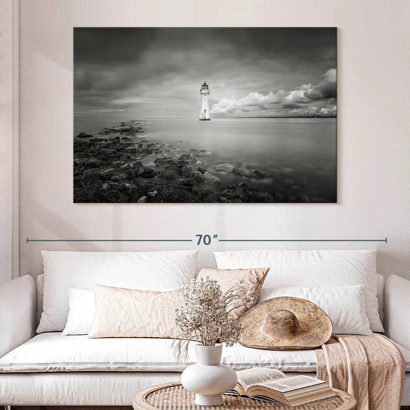 Aletra Black And White Lighthouse, 34" H x 51" W