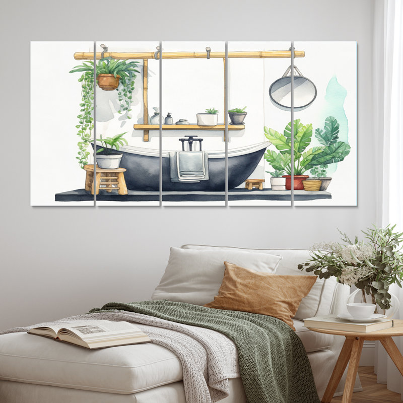 «Natural Bathroom Decor III», art mural sur toile, 5 panneaux égaux