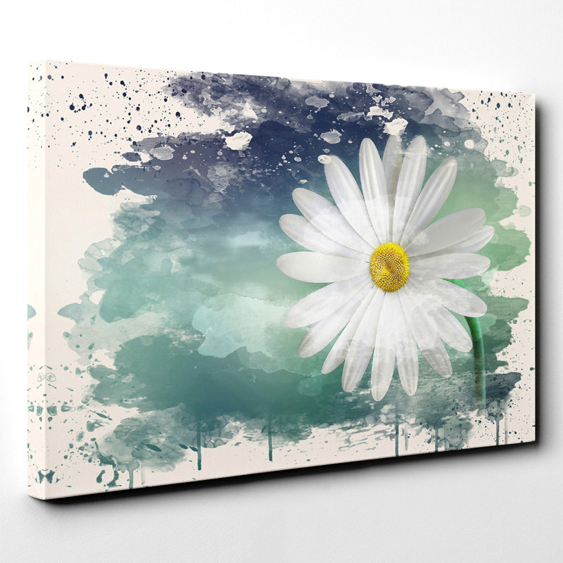 Flower Beautiful White Daisy Painting on Canvas - Wrapped Canvas, 50cm H x 76cm W