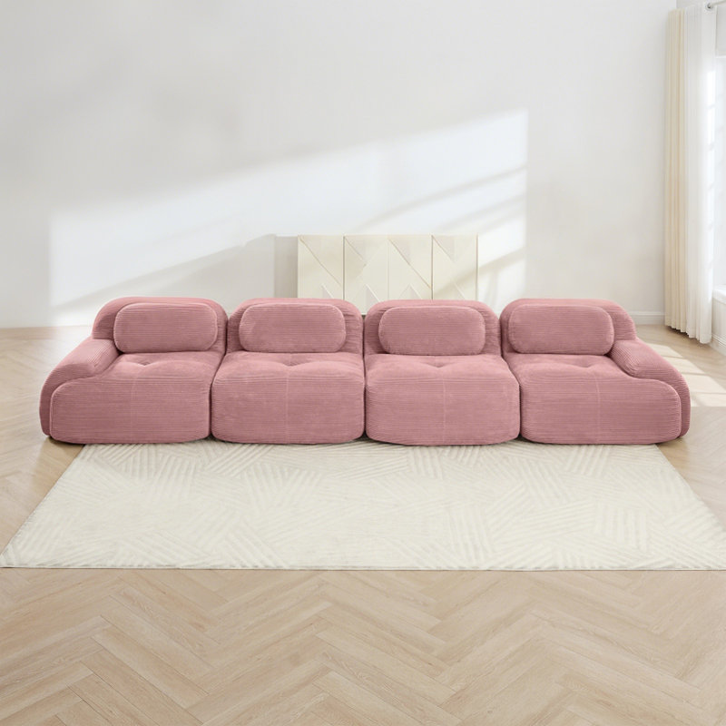 Canapé désossé en velours côtelé modulaire multi-combinaison anti-dérapant pour les salons, 4, Rose