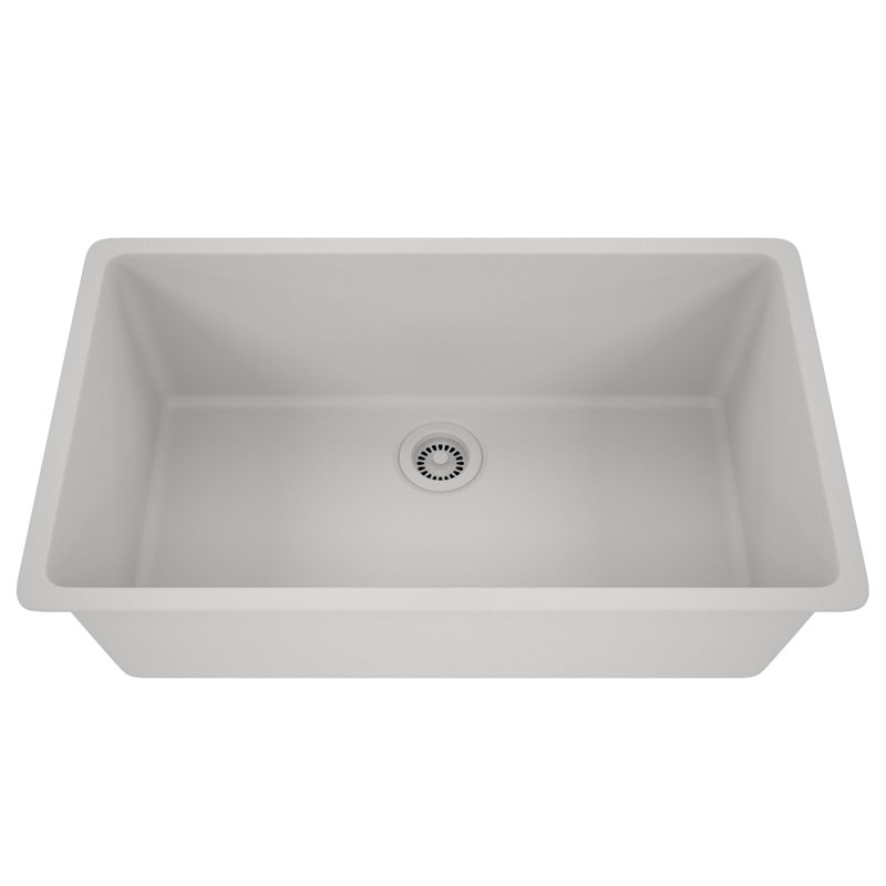 Évier de cuisine 32 po x 19 po en quartz, évier à simple cuve, évier encastré, évier sous comptoir, évier de cuisine en granite, avec grilles en acier et crépine, bride d'évacuation
