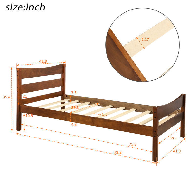 Lit plateforme simple en bois massif avec tête de lit, tête de lit en noyer à lattes de longue durée et configuration