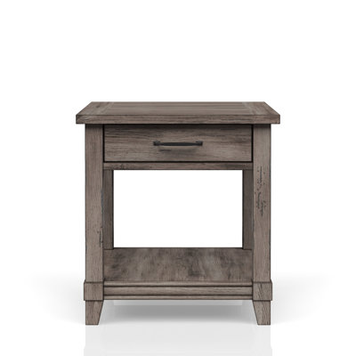 Table de bout grise avec élément de charge et de rangement en bois massif +