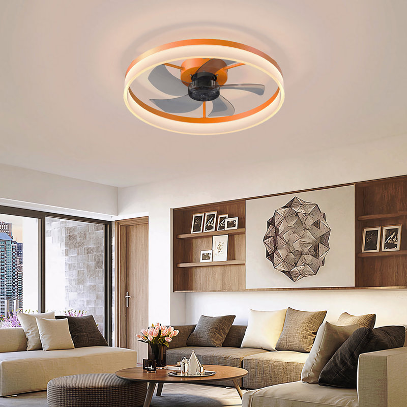 Ventilateurs de plafond avec lumières à DEL à intensité variable, installation encastrée de ventilateurs de plafond minces et modernes (orange)